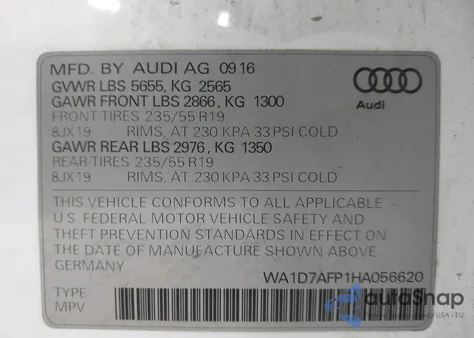 2017 Audi Q5 3.0T Premium Plus z USA, uszkodzony, nr VIN WA1D7AFP1HA056620